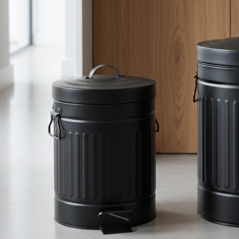 Lixeira Redonda Com Pedal Preta Retrô 3L Marca Coisas  Coisinhas